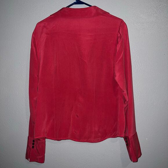 Jones New York Long Sleeve Red Button Down Blouse 100% Silk Size 12 Cuffed Wrist - Picture 3 of 6